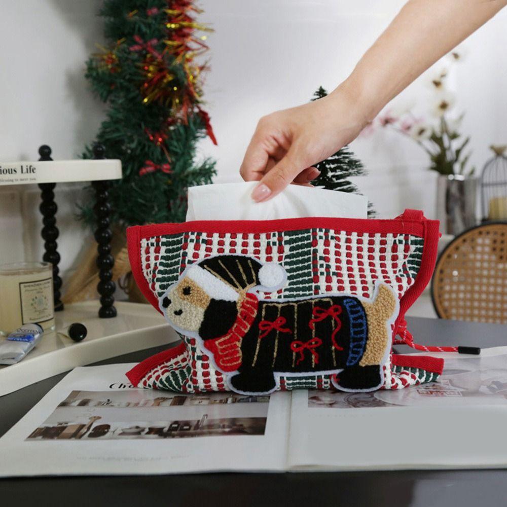 Rustic Style Dachshund Tissue Box Cotton Thread Paper Tissue Case Woven Tissue Bag Living Room