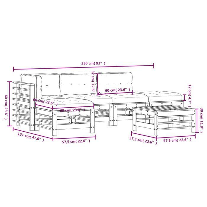 VidaXL Salon de Jardin avec Coussins 6 pcs, Ensemble de Canapés avec Repose-pied, Ensemble de Meubles avec Dossier, Mobilier 3185919