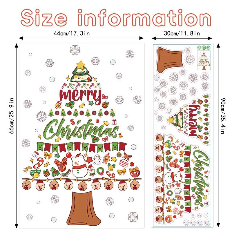 

Christmas Window Stickers PVC Static Cling Removable No Residue Santa Claus Xmas Tree Snowman for Home Office Shop Window Decor