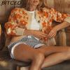 BITCED Floral Jacquard Autumn/Winter Women's Sweater Elegant Button-Front Long-Sleeved Knitted Cardigan