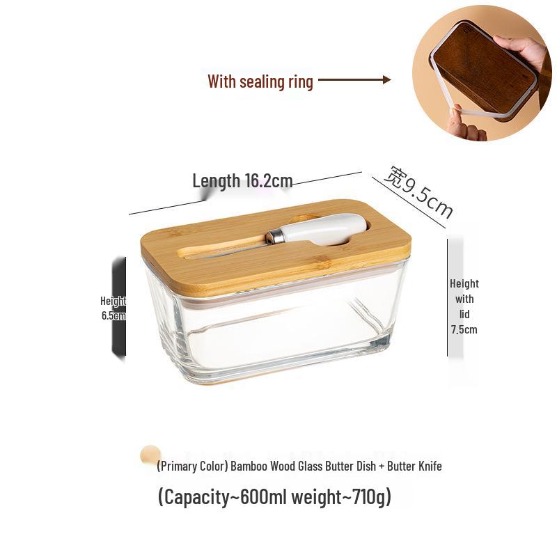 Ορθογώνιο Γυάλινο Βουτυριέρα με Καπάκι και Σπάτουλα για Αποθήκευση Τυριού