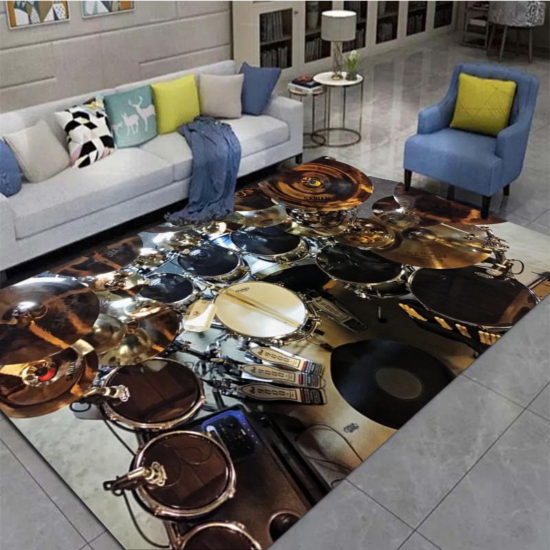 3D Drum Instrument Carpet, Living Room,bedroom, Sofa, Door Mat, Decorative Carpet, Drum Sound Insulation and Anti Slip Floor Mat