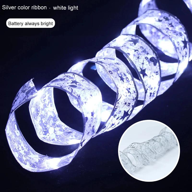 

Рождественская лента гирлянда огней С Рождеством украшения для дома елочное украшение рождественский подарок Новый год 2026 серебряная лента гирлянда White 5m