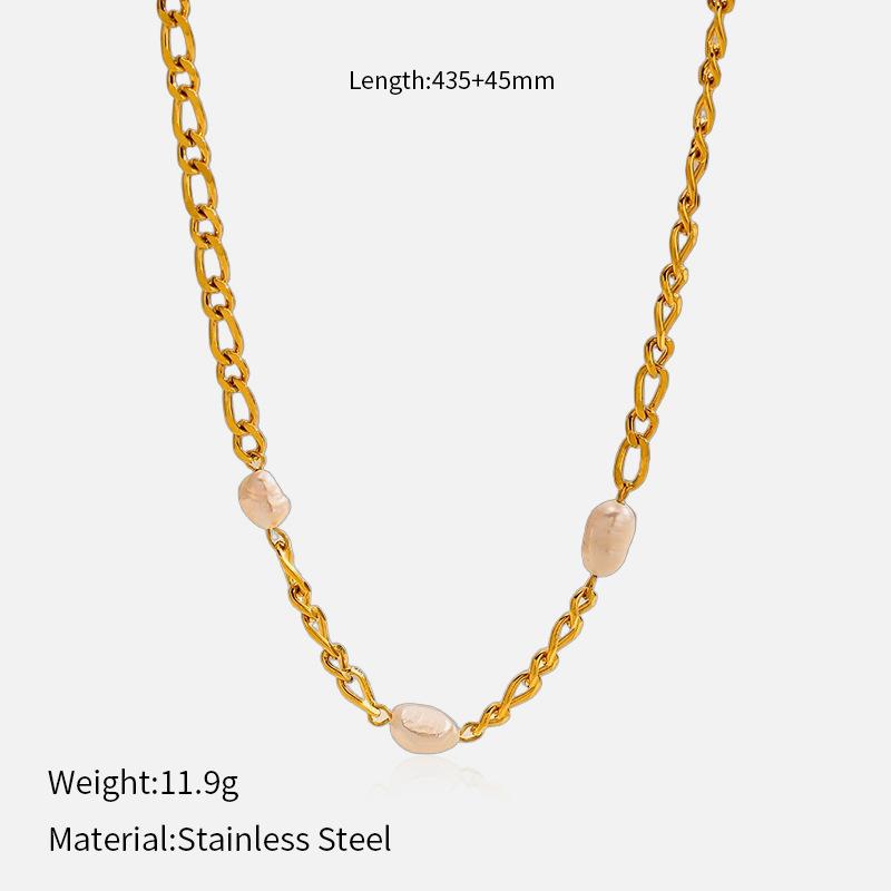 French Light Luxury Natural Imitation Baroque Pearl Necklace Simple Titanium Steel Gold Cuban Clavicle Chain Commuter Versatile