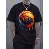 European Size Trendy Melting Basketball Pattern Print Men's Crew Neck Short Sleeve T-Shirt Fashion Regular Fit T-Shirt Spring Summer Vacation