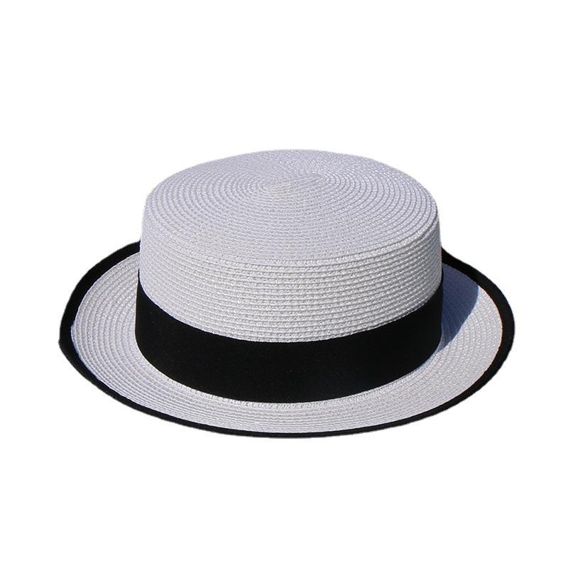 Car And Horse Lady Summer Visor Straw Top Hat Outing White Flat Top Hat Casual Millinery