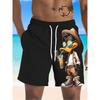 Men's Black Beach Shorts with Printed Duck Graphic - Casual Street Style Non-Stretch Fabric Regular Fit Plus Size Machine
