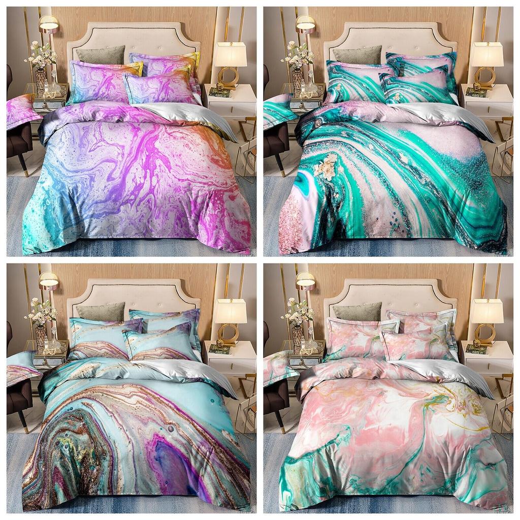 Colorful Floral Marble Quilt Doona Duvet Cover Set Soft Bed All Size Pillowcases