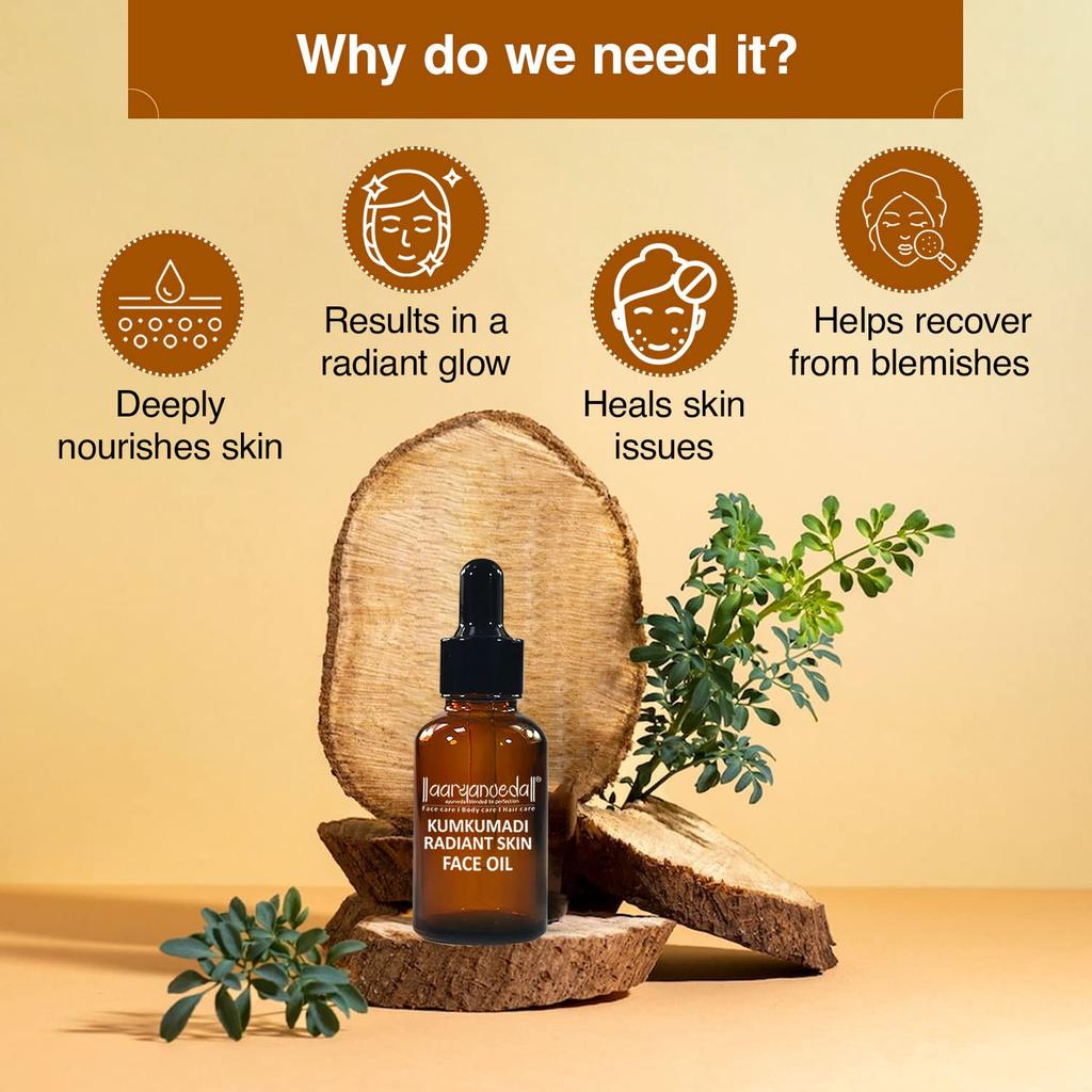 Aaryanveda Kumkumadi Radiant Skin Face Oil | Nourished With Kumkumadi, Saffron & Turmeric | Deep Nourishment, Blemish Recovery & Healthy Skin | For