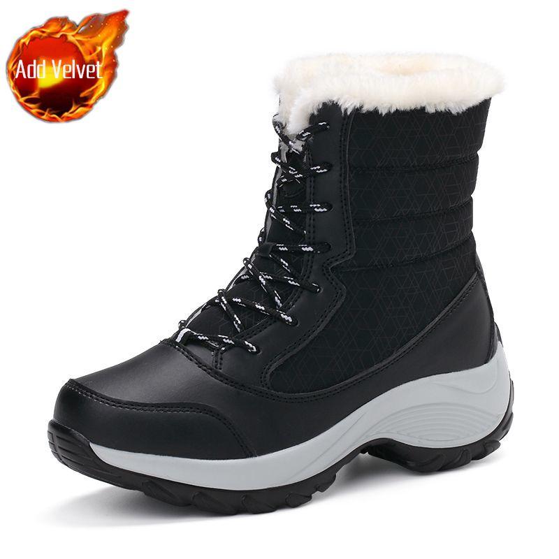 Winter Fleece-lined with Laces Chunky Waterproof High-top Ladies Shoes Chic and Elegant Trend 2025 Padded Hot Women's Snow Boots