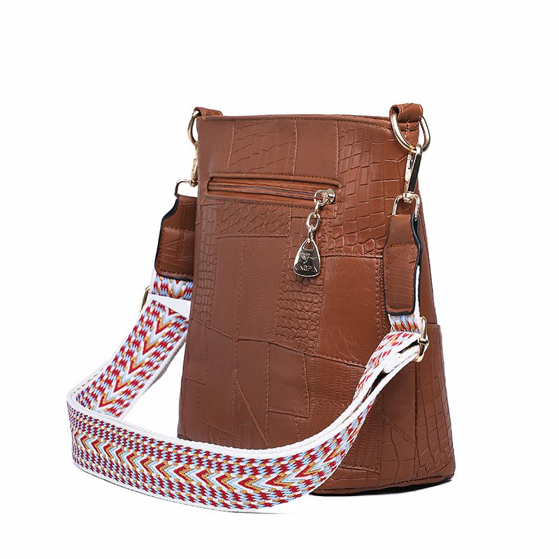 Stitching Women's Bag PU Shoulder Bag Bucket Bag