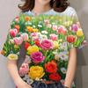 Women's Floral Print Casual T-Shirt - Short Sleeve Top