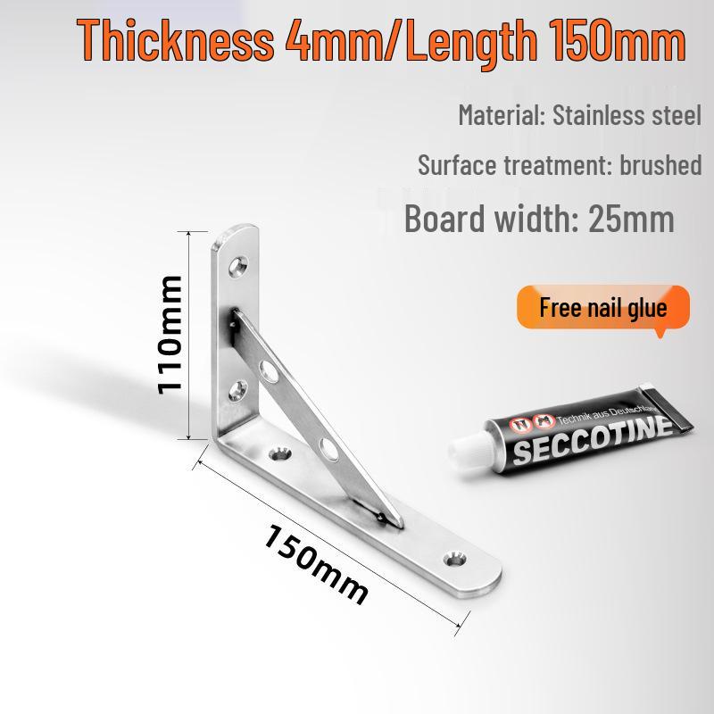 No-Drill Stainless Steel Triangle Shelf Bracket - Storage Rack Support Corner Code