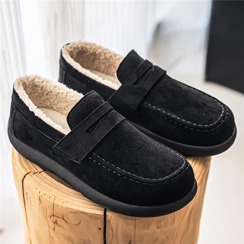 Winter Men Loafers Outdoor Plush Warm Cotton Shoes Fashion Casual Shoes Slip on Lightweight Lazy Driving Shoes Walking Footwear