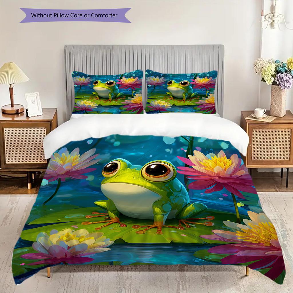 Frog Pattern Bedding Quilt Set Quilt Cover Pillowcase Home Decoration Birthday Gift (1 * duvet cover + 2 * pillowcase, without core)