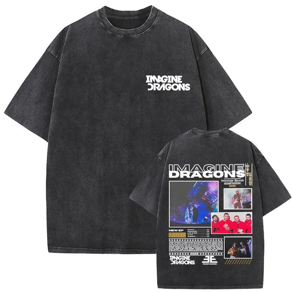Rock Band Imagine Dragons Loom World Tour 2026 Washed Vintage T-shirt Men Women Gothic Oversized T Shirts Unisex Casual Tshirt