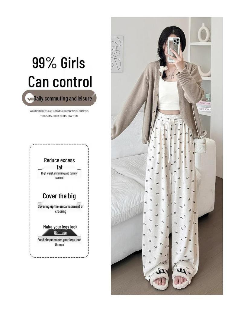 2025 High Waist Petite Bow Soft Drapey Pants - Women's Spring & Autumn