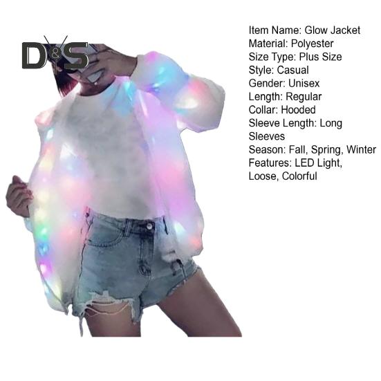 Herbst-Winter-Leuchtjacke, bunt, Licht emittierend, mit Kapuze, lange Ärmel, Taschen, LED, leuchtend, Kostüm, Club, Konzert, Tanzen, Party, Mantel