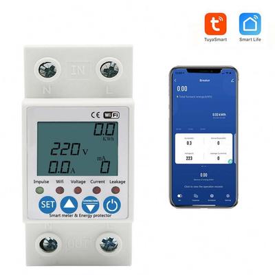 TUYA APP WiFi Smart Circuit Earth Leakage 63A Over Under Voltage Protector Breaker Energy Power Kw with Display