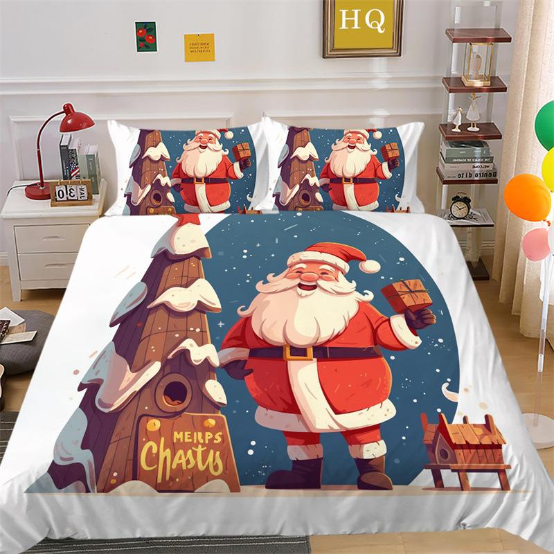 Christmas Snow Scene 3D Printed Polyester Pillowcase Quilt Cover Two Or Three Piece Set