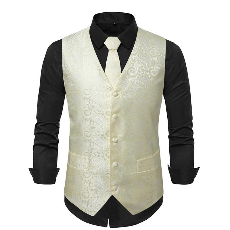 Mens Slim Fit Jacquard Vest Formal Events Host Wedding Performance 2026