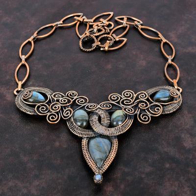 Labradorite Gemstone Necklace Copper Wire Wrapped Necklace Adjustable Chain Necklace Handmade Necklace Beautiful Copper Jewelry Gift For Her