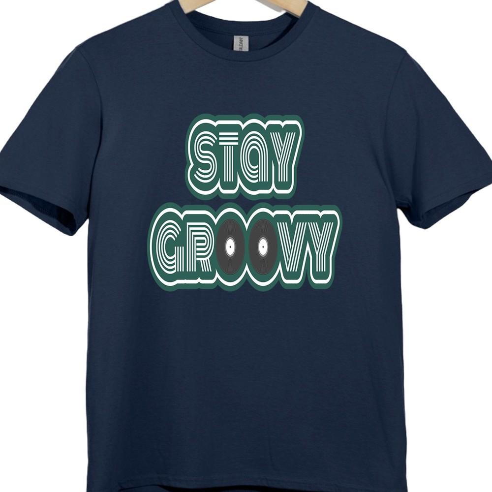 Retro T-Shirt Bleib Groovy Schallplatten Grafik T-Shirt 70er Jahre Musik Disco Shirt