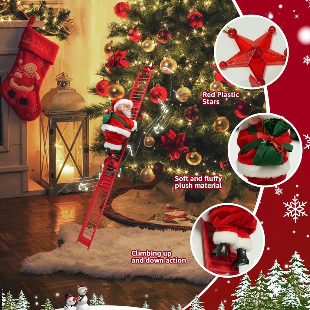 Santa Climbing Ladder Funny Electric Claus Rope Ladder Decoration Christmas Tree Decorations Hanging Ornaments for Party Door