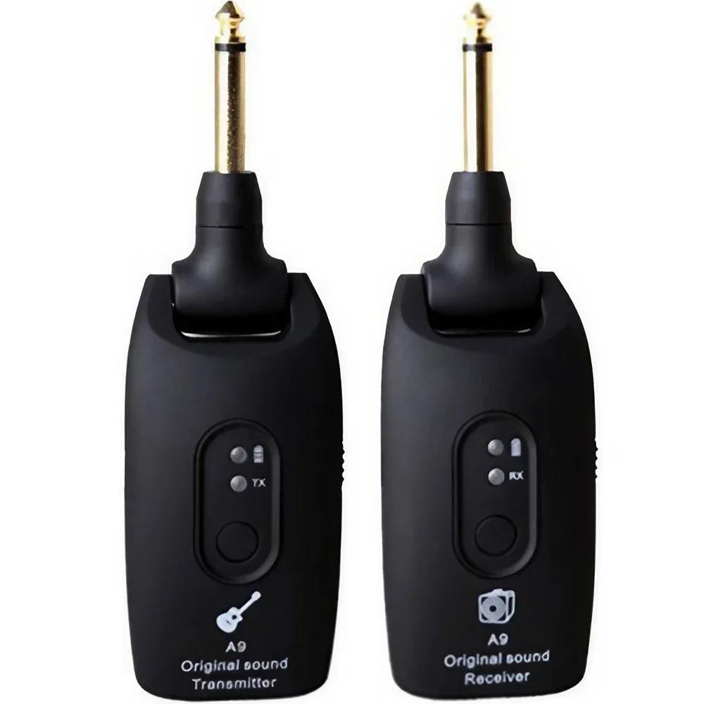 JJYY 1Set(2Pcs) UHF Guitar Wireless System Transmitter Receiver Built-in Rechargeable Black Charge Port Micro-USB UHF 730MHz