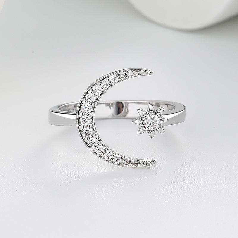 Crescent Moon & Star Open Ring: Elegant European and American Fashion for Women