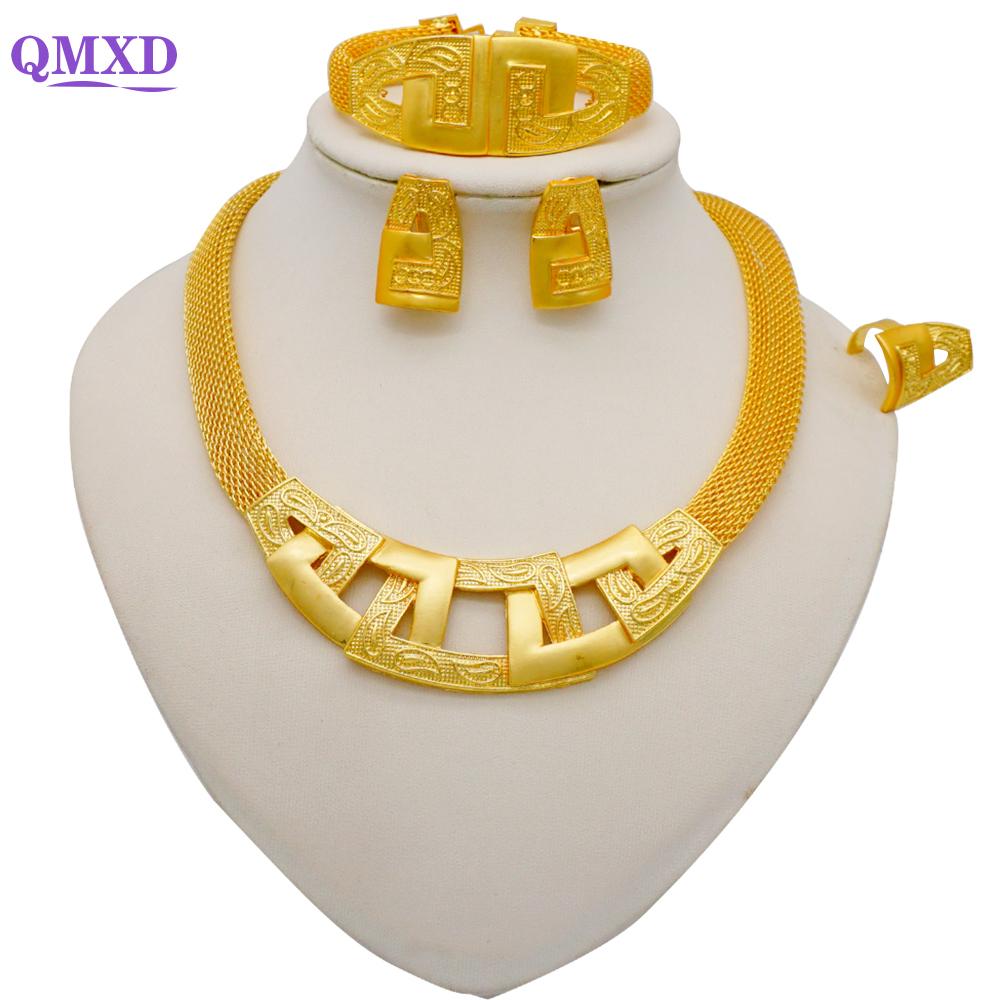 Dubai Gold Color Jewelry Sets African Indian Wedding Bridal Wife Gifts Necklace Bracelet Earrings Ring Jewelery For Women