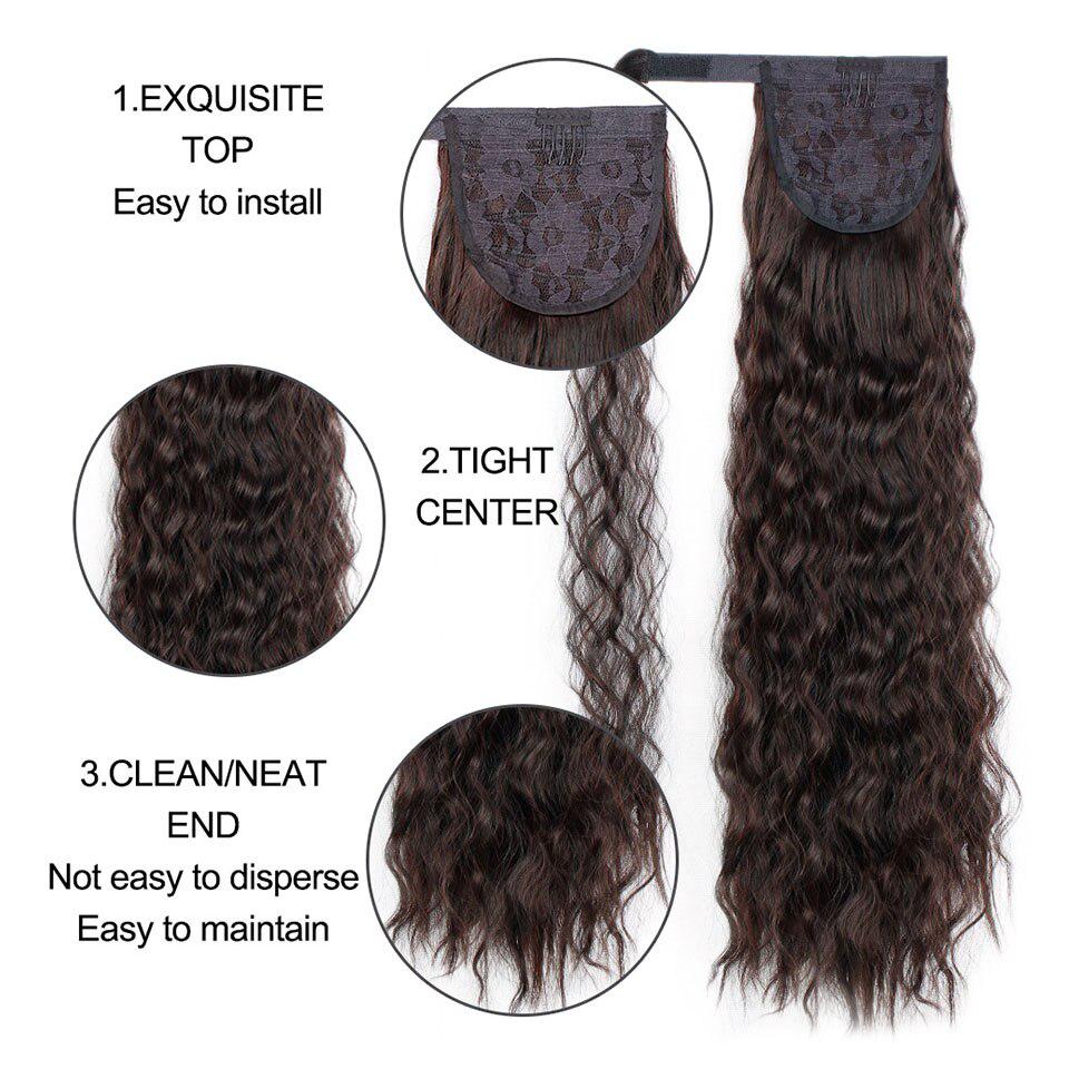 Long Wavy Kinky Curly Velcro Clip In Ponytail Hair Extensions Synthetic Natural Color Hairpieces