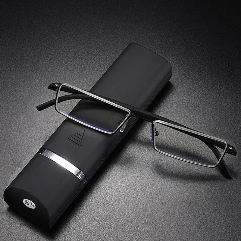 

Металлические очки для чтения с защитой от синего света, мужские очки с диоптриями в полуоправе, мужские очки с футляром +1,0 1,5 2,0 2,5 3,0 3,5 4,0 1.5 чёрный