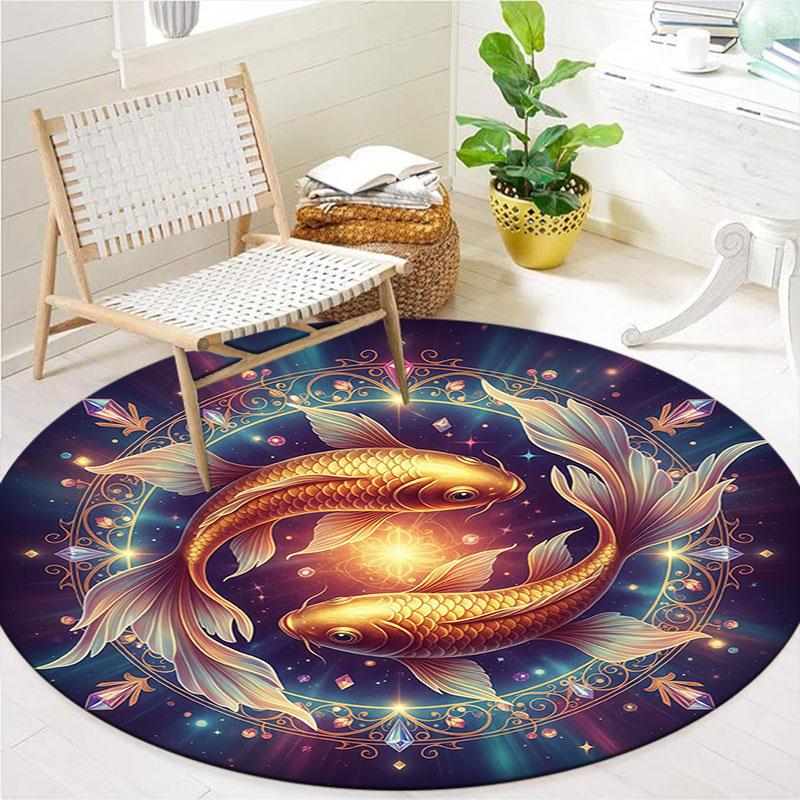 Star Animals Round Area Rug,Carpet Rug for Living Room Bedroom Sofa Playroom Decor,Non-slip Floor Mat