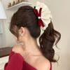 Pearl Red Velvet Bow Hair Clip Cloth Lace Bow Hairpin Sweet Bow Vertical Clip Ponytail Holder