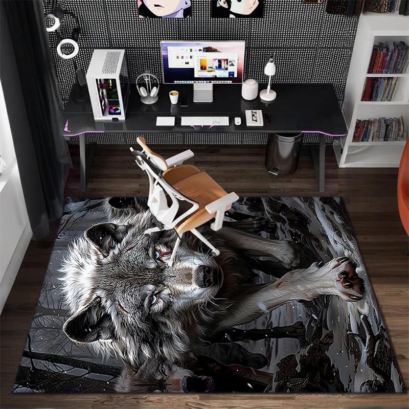 1Pc Wolf Theme Printed Circular Carpet, Home Door Mat, Outdoor Travel Protection Carpet B3