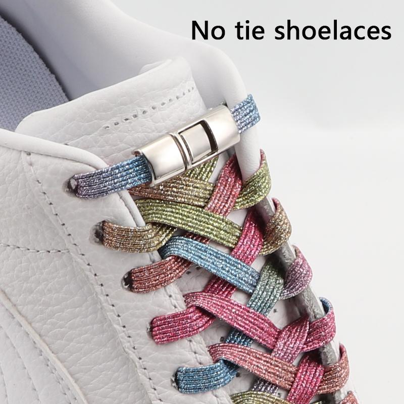 Rainbow Elastic Shoelaces Sneakers Press Lock Shoe Laces Without Ties Kids Adult Flats No Tie Laces Glitter Shoes Accessories