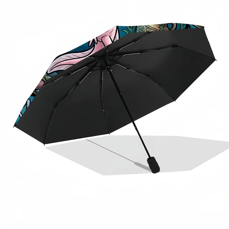 Axolotl Glass Window pattern umbrella, portable and foldable design, 8 ribs, a casual accessory for Halloween, Christmas, and birthday gifts.