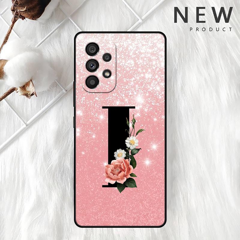 Letter A B C Flowers Pink Case For Samsung Galaxy A54 A52 A14 5G A53 A12 A13 A71 A23 A34 A33 A21s Phone Cover
