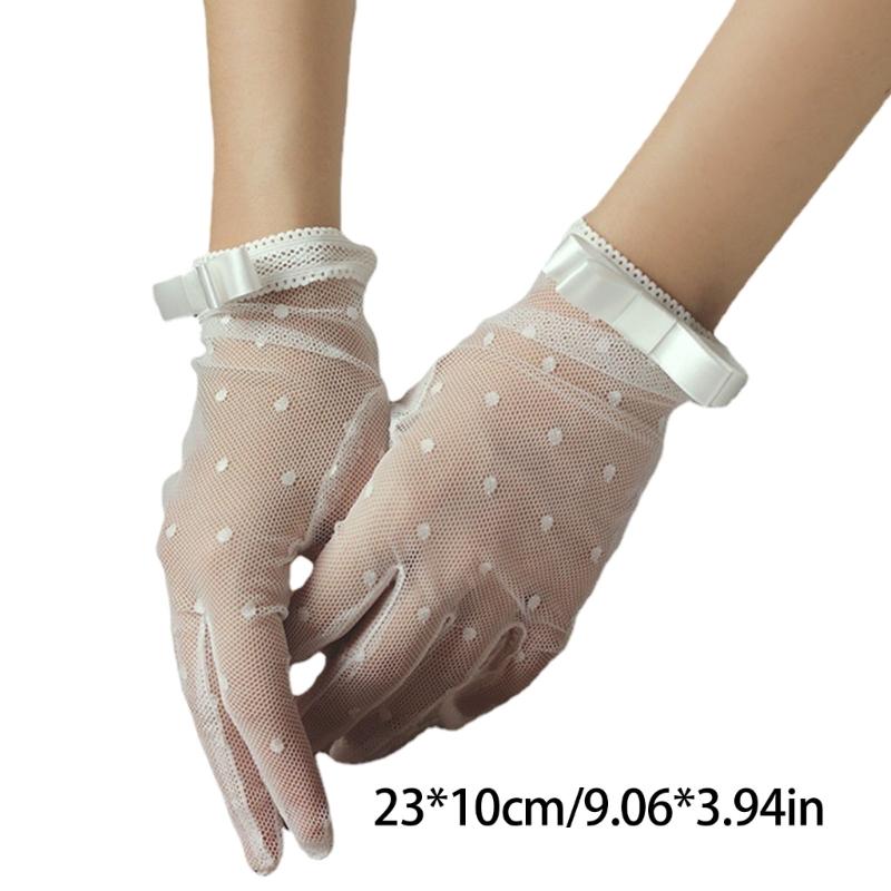 Lace Bridal Gloves with Dot Pattern Easy to Wear Handwear Sheer Gloves for Various Occasion Wedding Ceremony