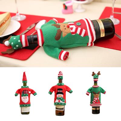 1 Súprava Obal na fľašu Opakovane použiteľný Kreslený vzor Pletená látka Vianočné Šaty na fľašu vína na dekoráciu