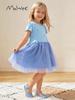 Malwee Children's Summer Princess Dress: European & American Style, Toddler & Child Round Neck Short Sleeve Cute Dress