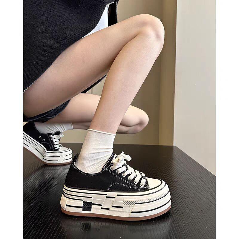 

New thick-soled heightening niche design casual canvas shoes women s versatile fashion trendy shoes board shoes single shoes 35 жовтий