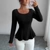 Women's Elegant Slim Fit Square Neck Autumn/Winter Top with Butterfly Knot
