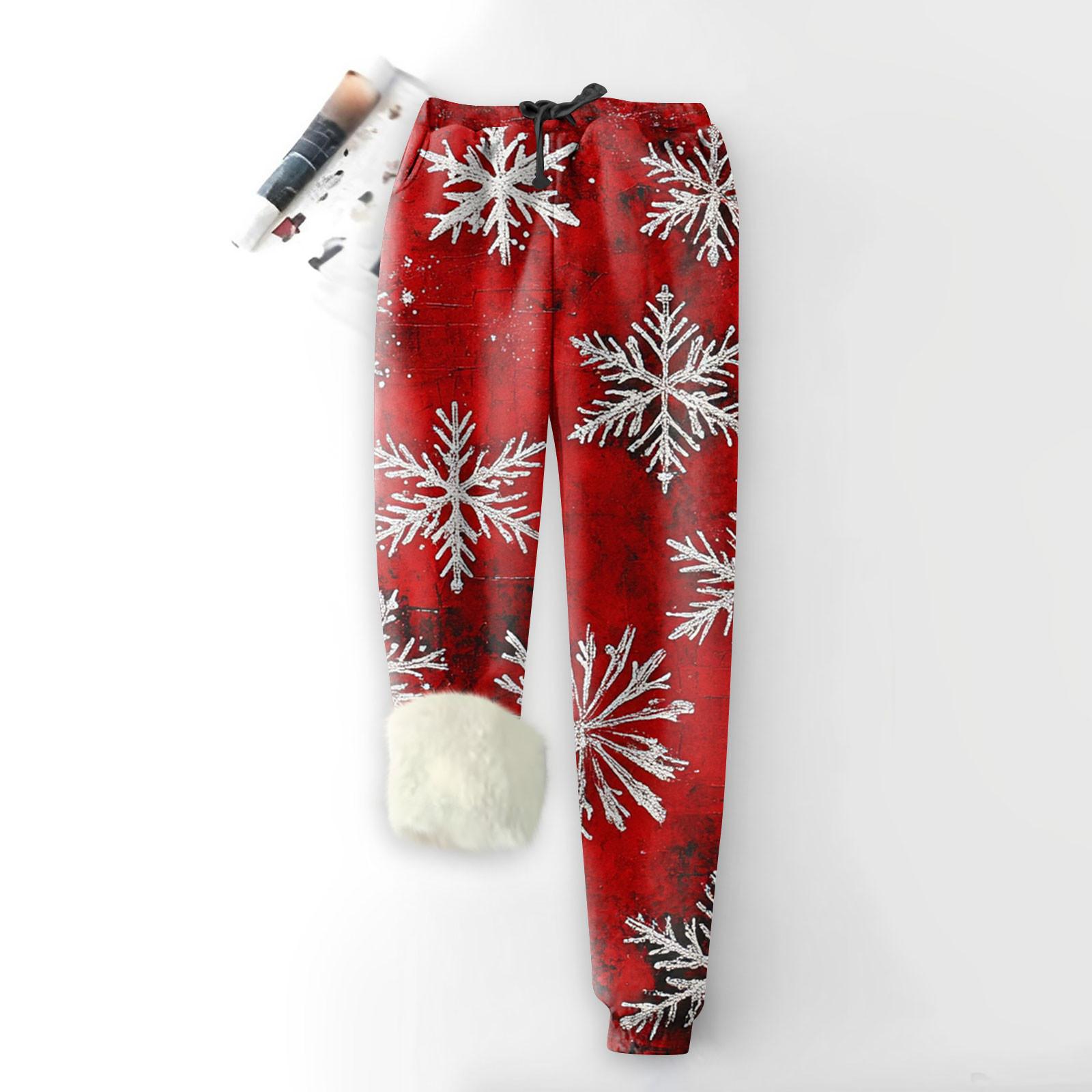 

Женские модные рождественские спортивные свободные утолщенные теплые флисовые брюки с принтом XXL винный