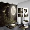 Waterproof Shower Curtain Set Moonlight Sea Starry Sky Scenery Bath Rug And Mats With Hooks Toilet Seat Cover Bathroom Decor