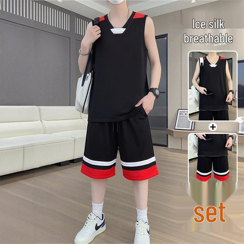 11036 Men's Summer 2026 Sleeveless Ice Silk Quick-Dry Vest and Shorts Set for Training