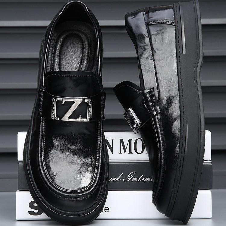 Men's leather shoes spring and autumn new one-pedal lazy beanie shoes soft sole breathable business casual shoes platform loafers