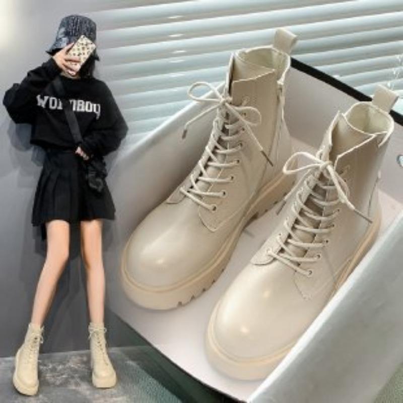 

Осень и зима новые однотонные женские кожаные ботинки модная британская мода ботинки Мартин женские ботинки 42