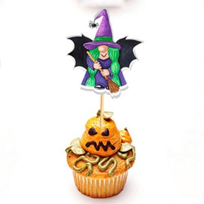 16Pcs Cute Halloween Cake Toppers Creative Mini Cupcake Plug-In Decoration Paper Festive Cake Insertion Label Birthday Party